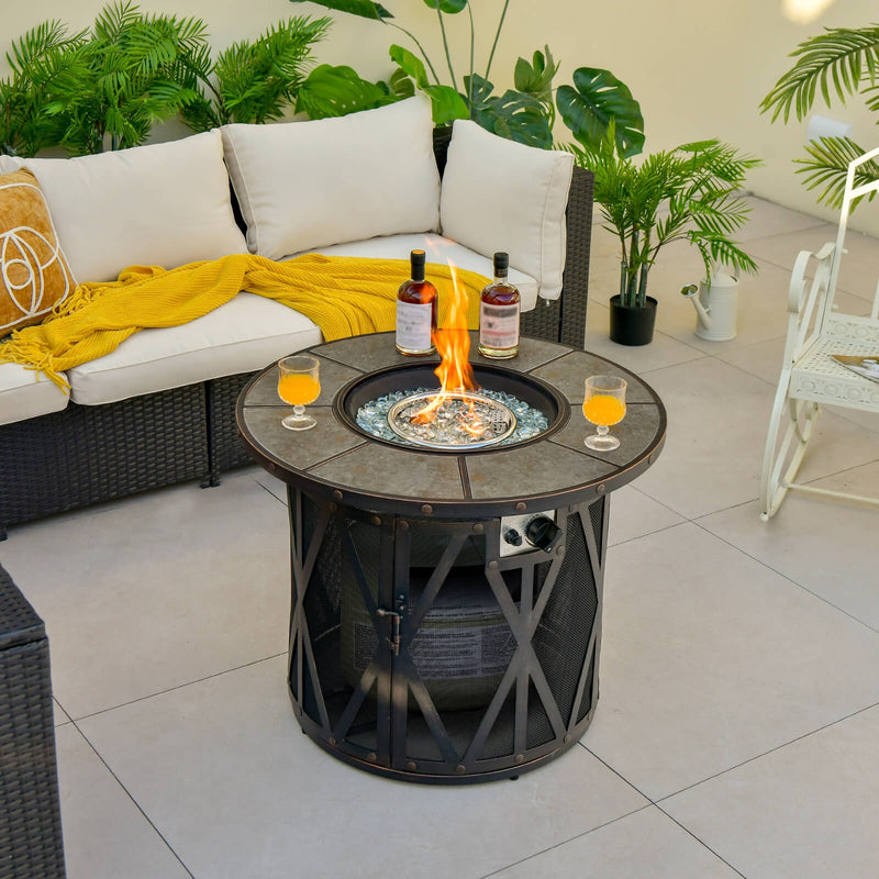 Costway - 32 Inch 30000BTU Fire Pit Table with Fire Glasses and PVC Cover