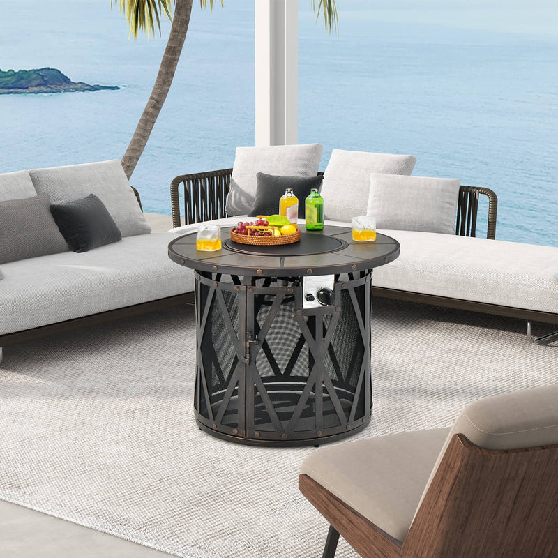 Costway - 32 Inch 30000BTU Fire Pit Table with Fire Glasses and PVC Cover