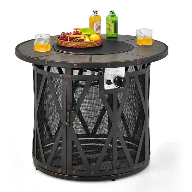 Costway - 32 Inch 30000BTU Fire Pit Table with Fire Glasses and PVC Cover