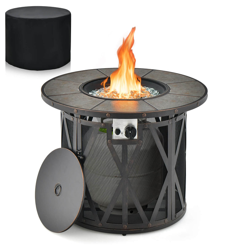 Costway - 32 Inch 30000BTU Fire Pit Table with Fire Glasses and PVC Cover