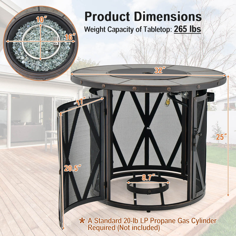 Costway - 32 Inch 30000BTU Fire Pit Table with Fire Glasses and PVC Cover