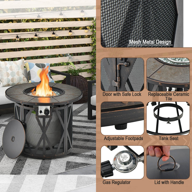 Costway - 32 Inch 30000BTU Fire Pit Table with Fire Glasses and PVC Cover
