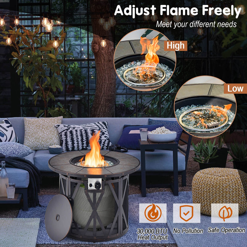 Costway - 32 Inch 30000BTU Fire Pit Table with Fire Glasses and PVC Cover