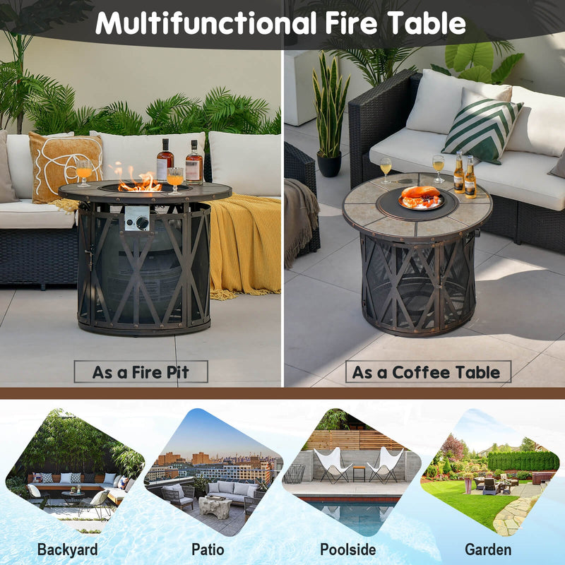 Costway - 32 Inch 30000BTU Fire Pit Table with Fire Glasses and PVC Cover