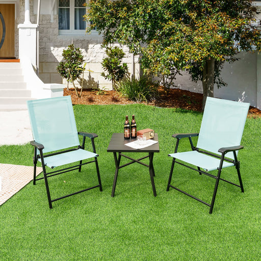 Costway - 2 Set of Patio Dining Chair with Armrests and Metal Frame-Light Green