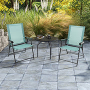 Costway - 2 Set of Patio Dining Chair with Armrests and Metal Frame-Light Green