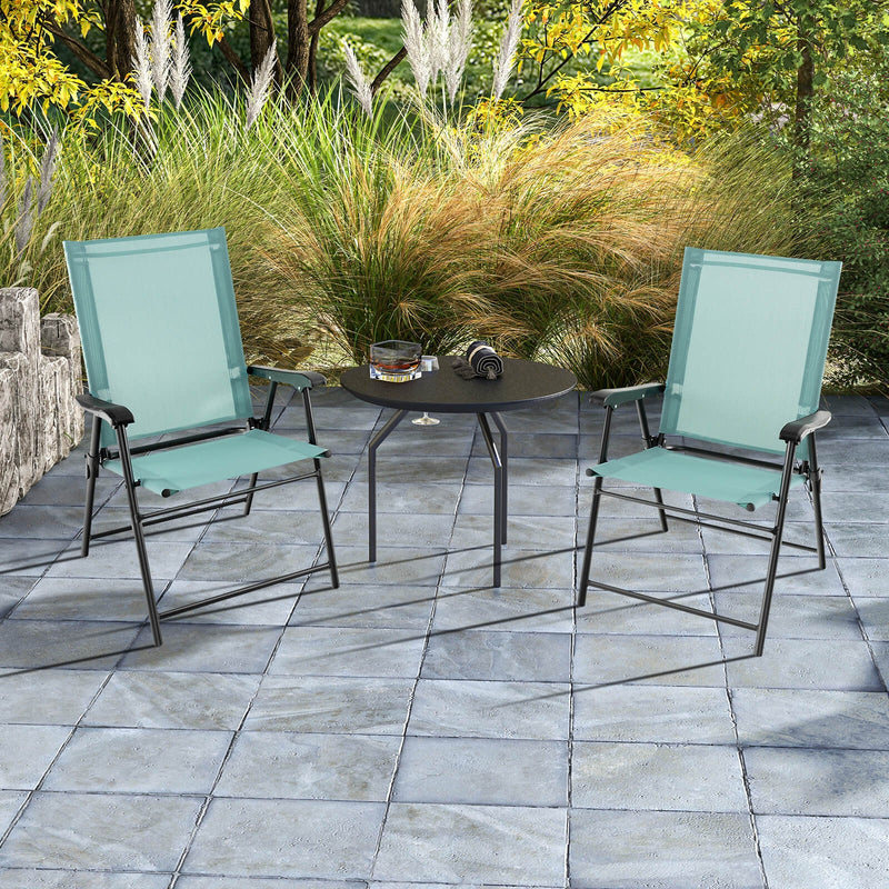 Costway - 2 Set of Patio Dining Chair with Armrests and Metal Frame-Light Green