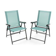 Costway - 2 Set of Patio Dining Chair with Armrests and Metal Frame-Light Green