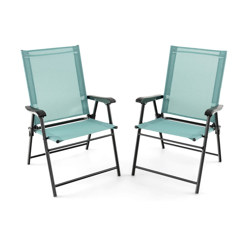 Costway - 2 Set of Patio Dining Chair with Armrests and Metal Frame-Light Green