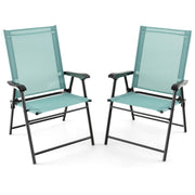 Costway - 2 Set of Patio Dining Chair with Armrests and Metal Frame-Light Green