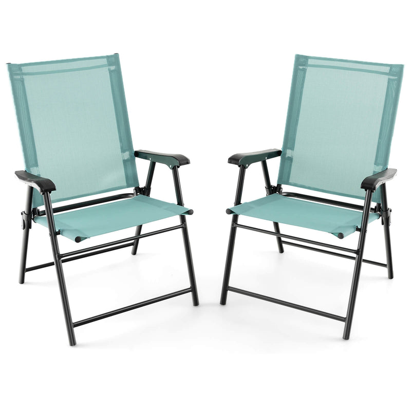 Costway - 2 Set of Patio Dining Chair with Armrests and Metal Frame-Light Green