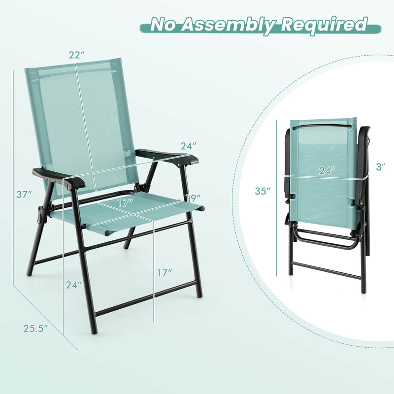Costway - 2 Set of Patio Dining Chair with Armrests and Metal Frame-Light Green