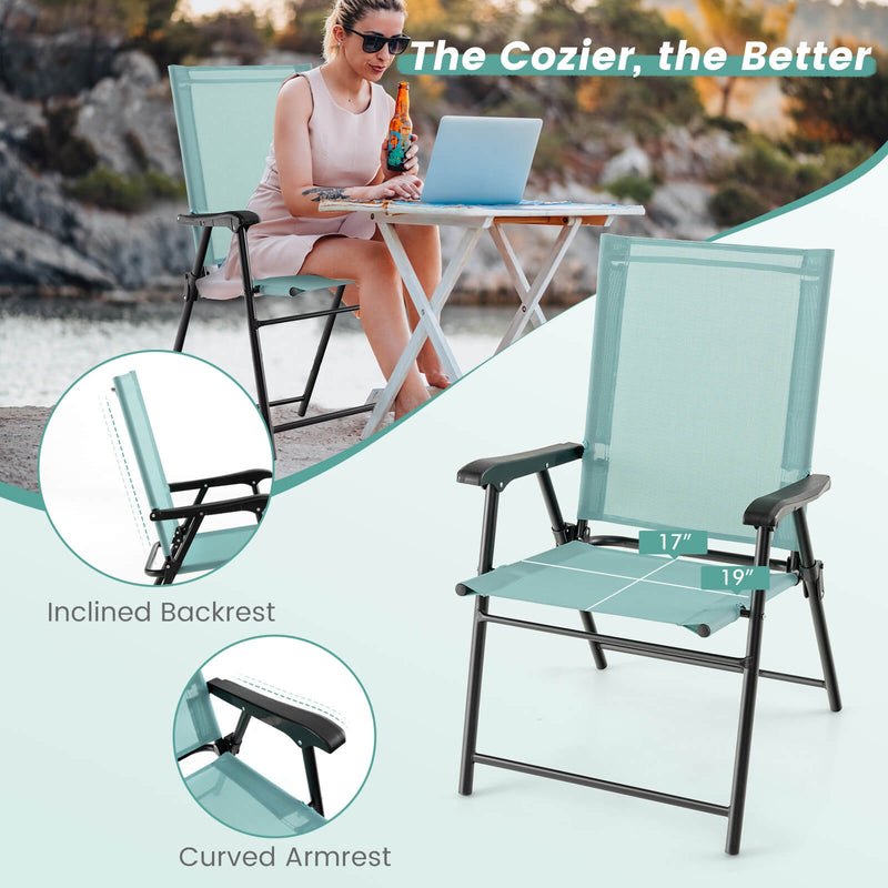 Costway - 2 Set of Patio Dining Chair with Armrests and Metal Frame-Light Green