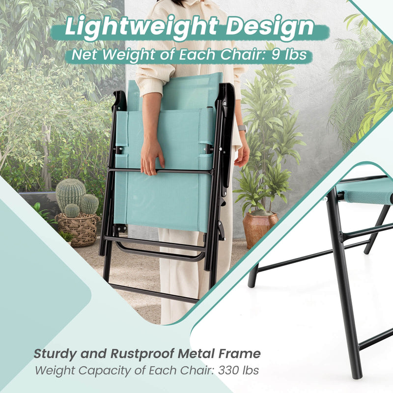 Costway - 2 Set of Patio Dining Chair with Armrests and Metal Frame-Light Green