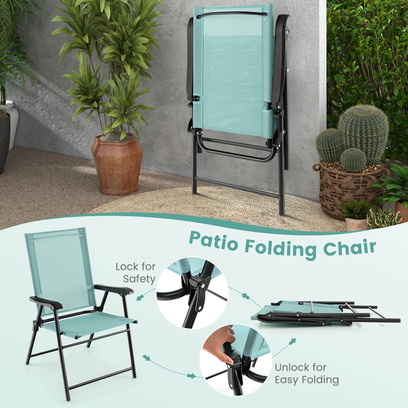 Costway - 2 Set of Patio Dining Chair with Armrests and Metal Frame-Light Green
