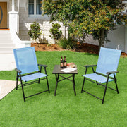 Costway - 2 Set of Patio Dining Chair with Armrests and Metal Frame-Blue