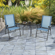 Costway - 2 Set of Patio Dining Chair with Armrests and Metal Frame-Blue