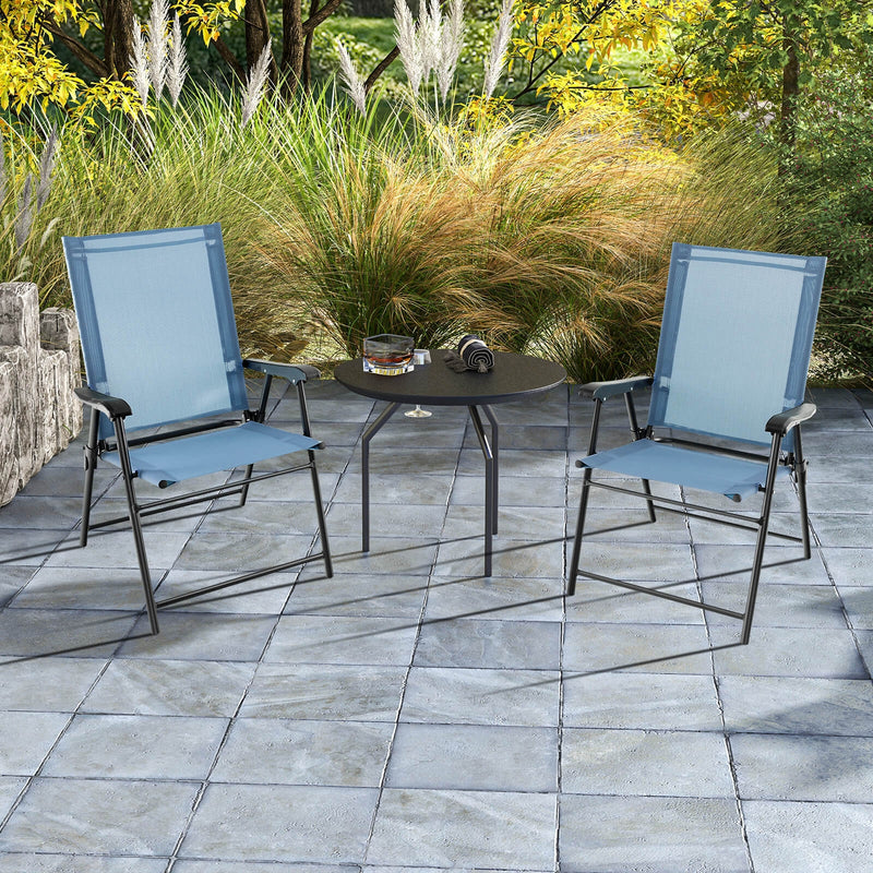 Costway - 2 Set of Patio Dining Chair with Armrests and Metal Frame-Blue