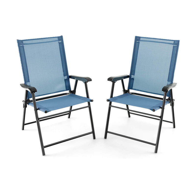 Costway - 2 Set of Patio Dining Chair with Armrests and Metal Frame-Blue
