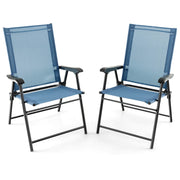 Costway - 2 Set of Patio Dining Chair with Armrests and Metal Frame-Blue