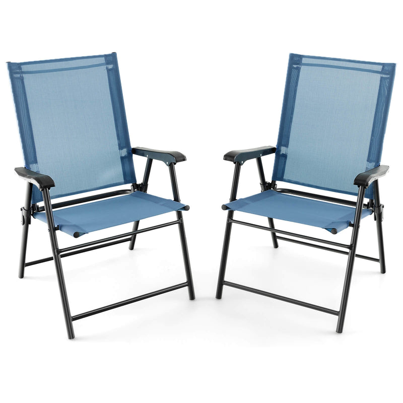 Costway - 2 Set of Patio Dining Chair with Armrests and Metal Frame-Blue