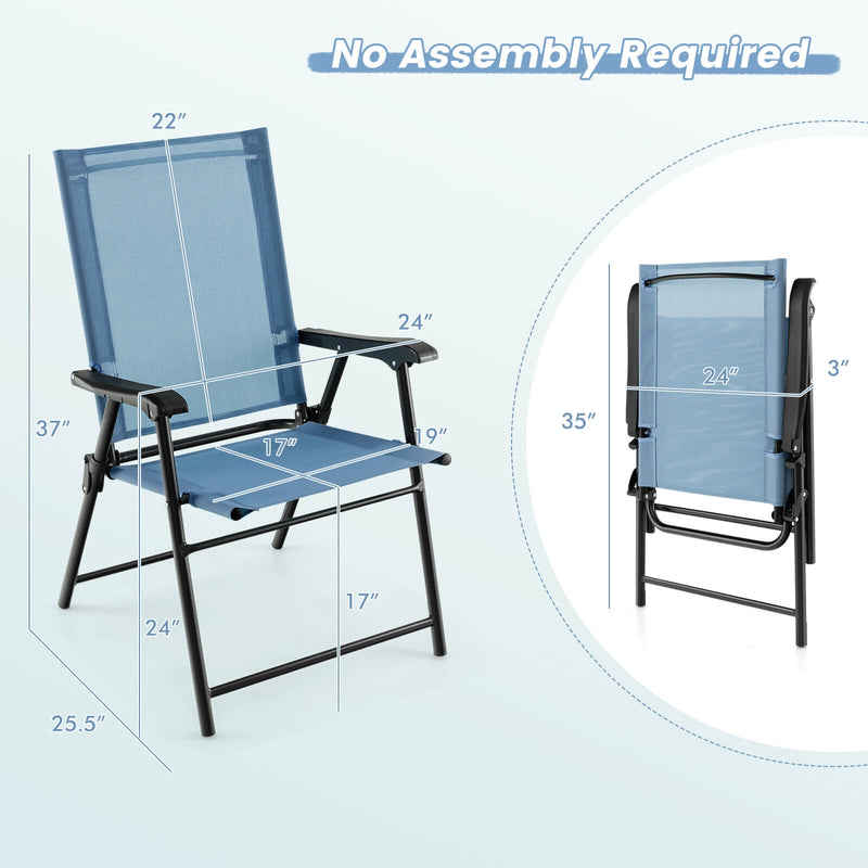 Costway - 2 Set of Patio Dining Chair with Armrests and Metal Frame-Blue