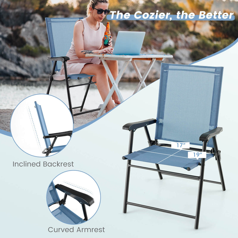 Costway - 2 Set of Patio Dining Chair with Armrests and Metal Frame-Blue