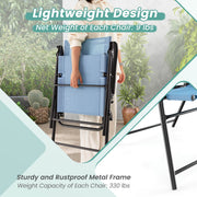 Costway - 2 Set of Patio Dining Chair with Armrests and Metal Frame-Blue