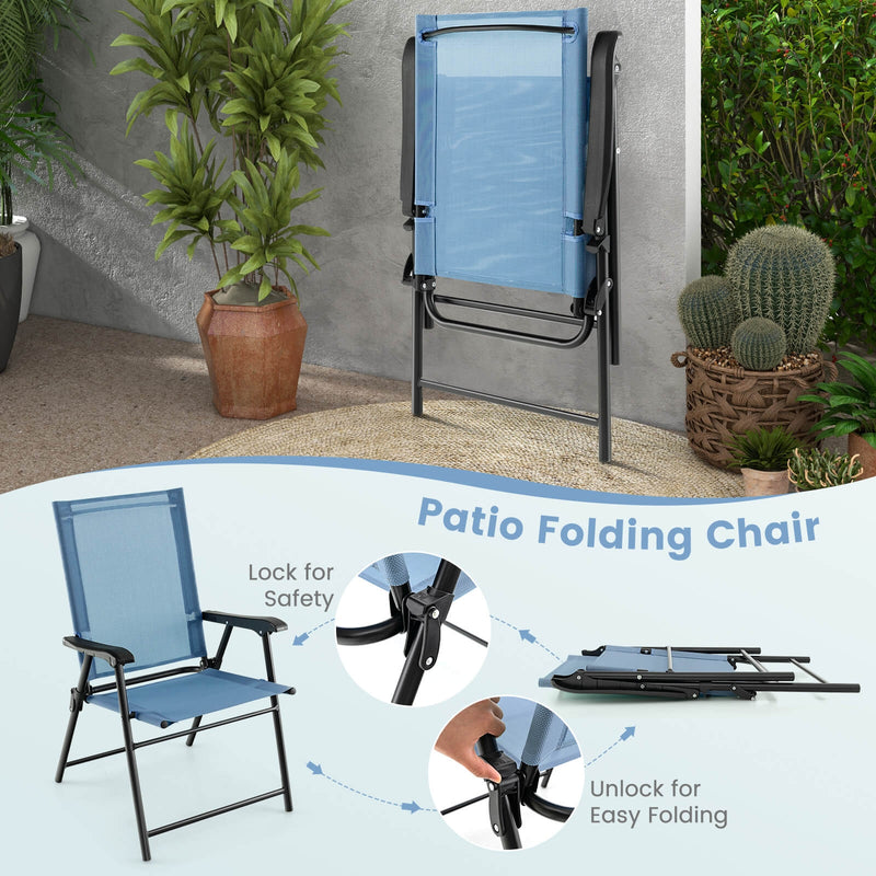 Costway - 2 Set of Patio Dining Chair with Armrests and Metal Frame-Blue