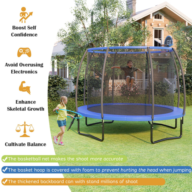 Costway - 8/10 Feet Recreational Trampoline with Basketball Hoop-12 ft