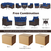 Costway - 4 Pieces Patio Rattan Furniture Set Cushioned Sofa Glass Table-Navy