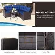 Costway - 4 Pieces Patio Rattan Furniture Set Cushioned Sofa Glass Table-Navy