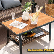 Costway - 2 Pieces Patio Rattan Coffee Table Set with Shelf and Quick Dry Cushion