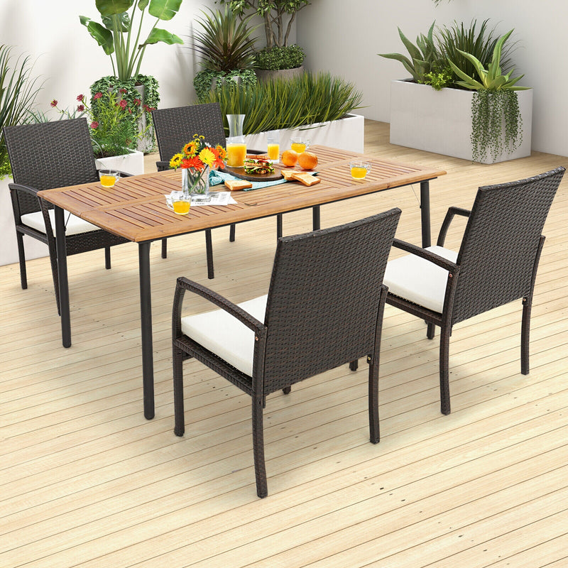 Costway - 2 Pieces Patio Wicker Dining Armchair Set with Soft Zippered Cushion-Set of 2