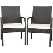 Costway - 2 Pieces Patio Wicker Dining Armchair Set with Soft Zippered Cushion-Set of 2