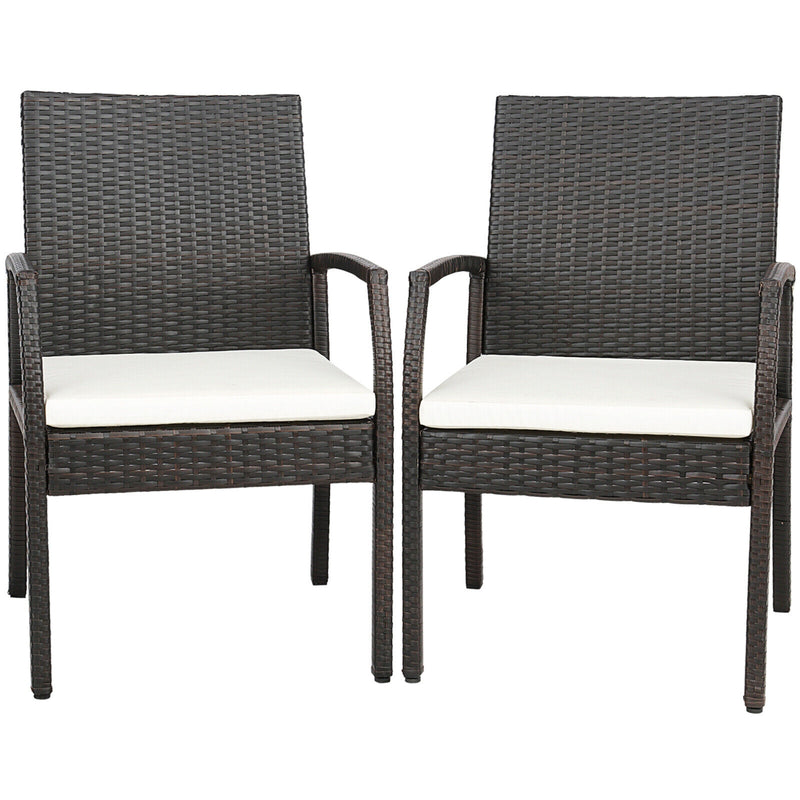 Costway - 2 Pieces Patio Wicker Dining Armchair Set with Soft Zippered Cushion-Set of 2