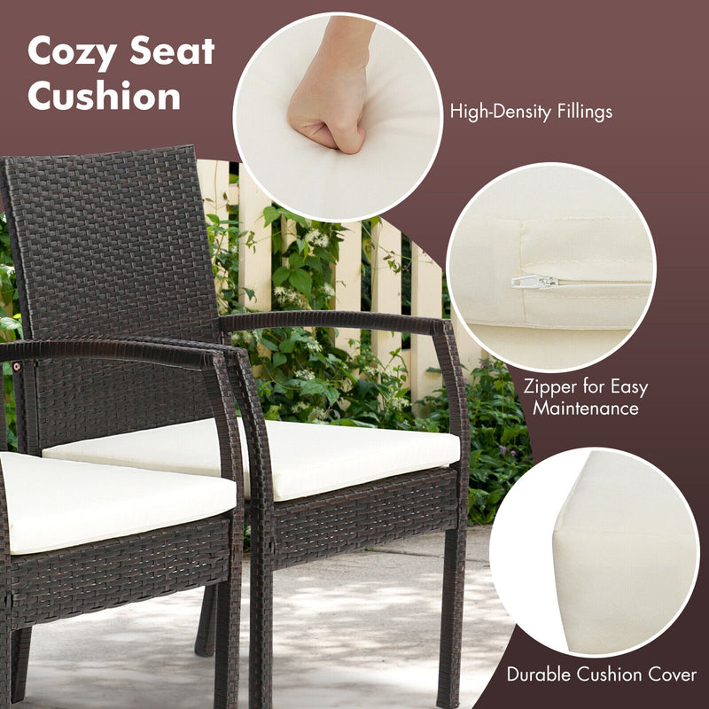 Costway - 2 Pieces Patio Wicker Dining Armchair Set with Soft Zippered Cushion-Set of 2