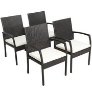 Costway - 4 Pieces Patio Wicker Dining Armchair Set with Soft Zippered Cushion-Set of 4