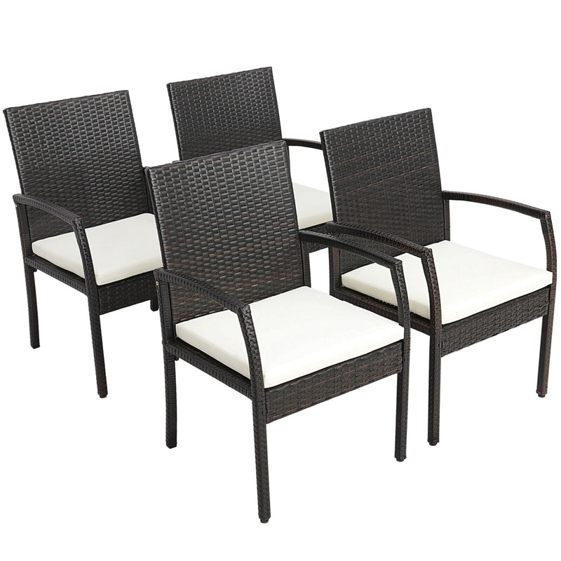 Costway - 4 Pieces Patio Wicker Dining Armchair Set with Soft Zippered Cushion-Set of 4