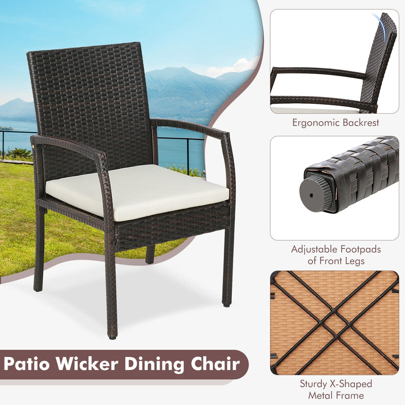 Costway - 4 Pieces Patio Wicker Dining Armchair Set with Soft Zippered Cushion-Set of 4