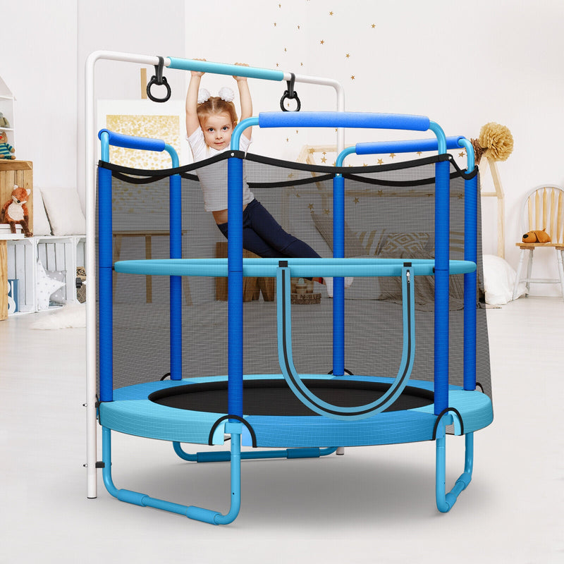 Costway - 5 Feet Kids 3-in-1 Game Trampoline with Enclosure Net Spring Pad-Blue