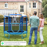 Costway - 5 Feet Kids 3-in-1 Game Trampoline with Enclosure Net Spring Pad-Blue