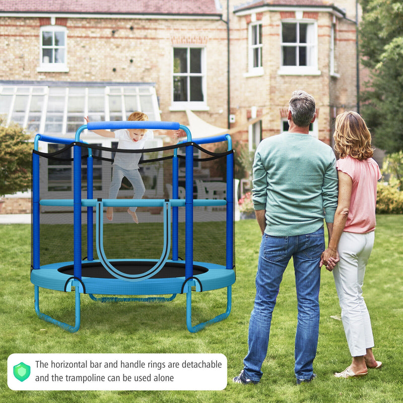 Costway - 5 Feet Kids 3-in-1 Game Trampoline with Enclosure Net Spring Pad-Blue