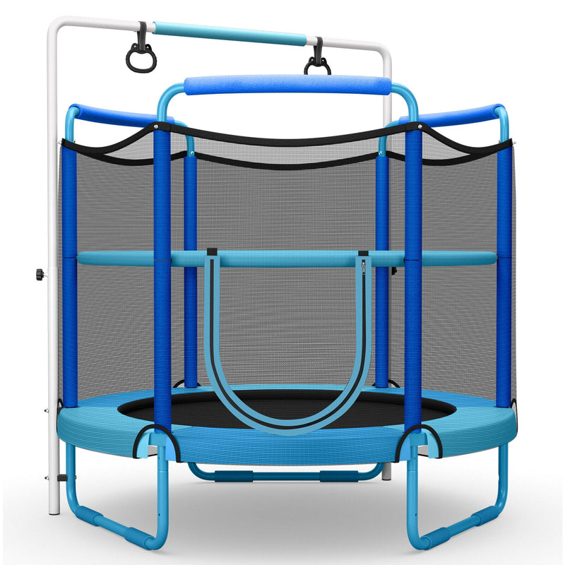 Costway - 5 Feet Kids 3-in-1 Game Trampoline with Enclosure Net Spring Pad-Blue