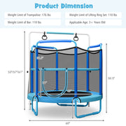 Costway - 5 Feet Kids 3-in-1 Game Trampoline with Enclosure Net Spring Pad-Blue