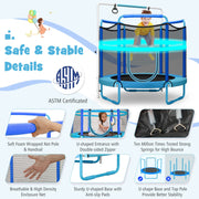 Costway - 5 Feet Kids 3-in-1 Game Trampoline with Enclosure Net Spring Pad-Blue