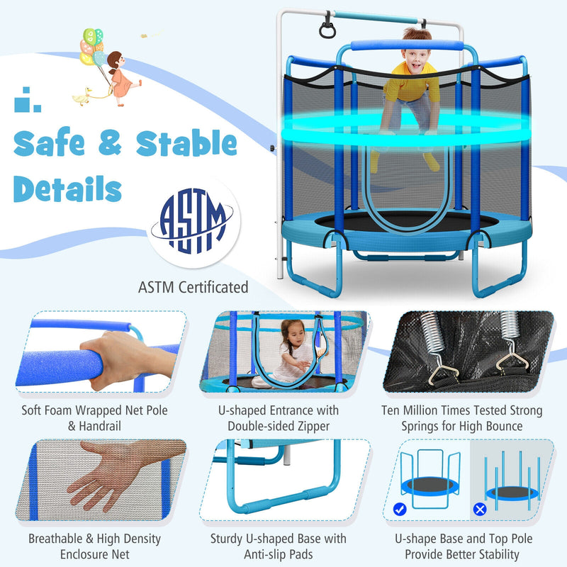 Costway - 5 Feet Kids 3-in-1 Game Trampoline with Enclosure Net Spring Pad-Blue