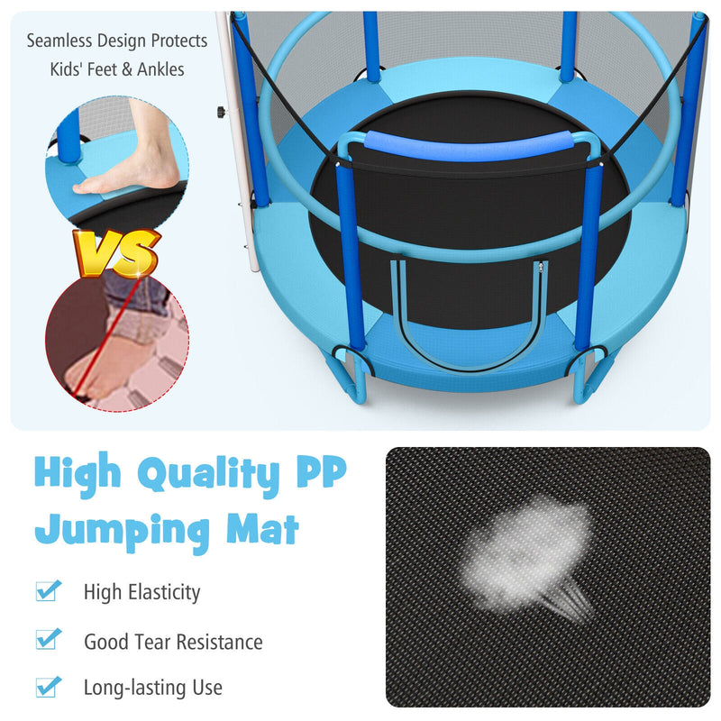 Costway - 5 Feet Kids 3-in-1 Game Trampoline with Enclosure Net Spring Pad-Blue