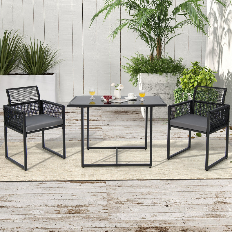 Costway - 3 Pieces Outdoor Dining Set with Folding Backrest and Seat Cushions-Gray