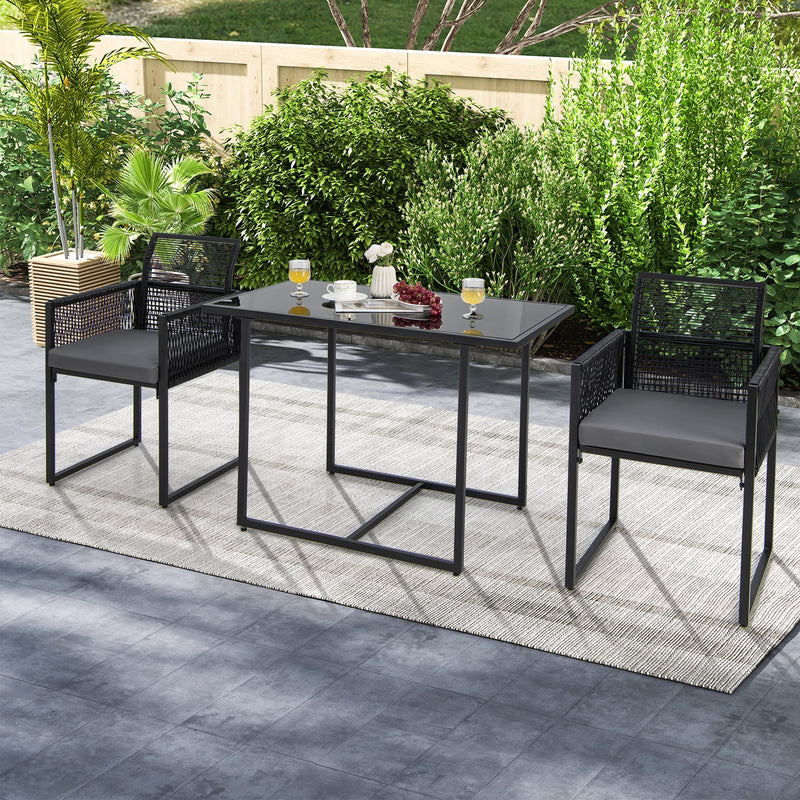 Costway - 3 Pieces Outdoor Dining Set with Folding Backrest and Seat Cushions-Gray